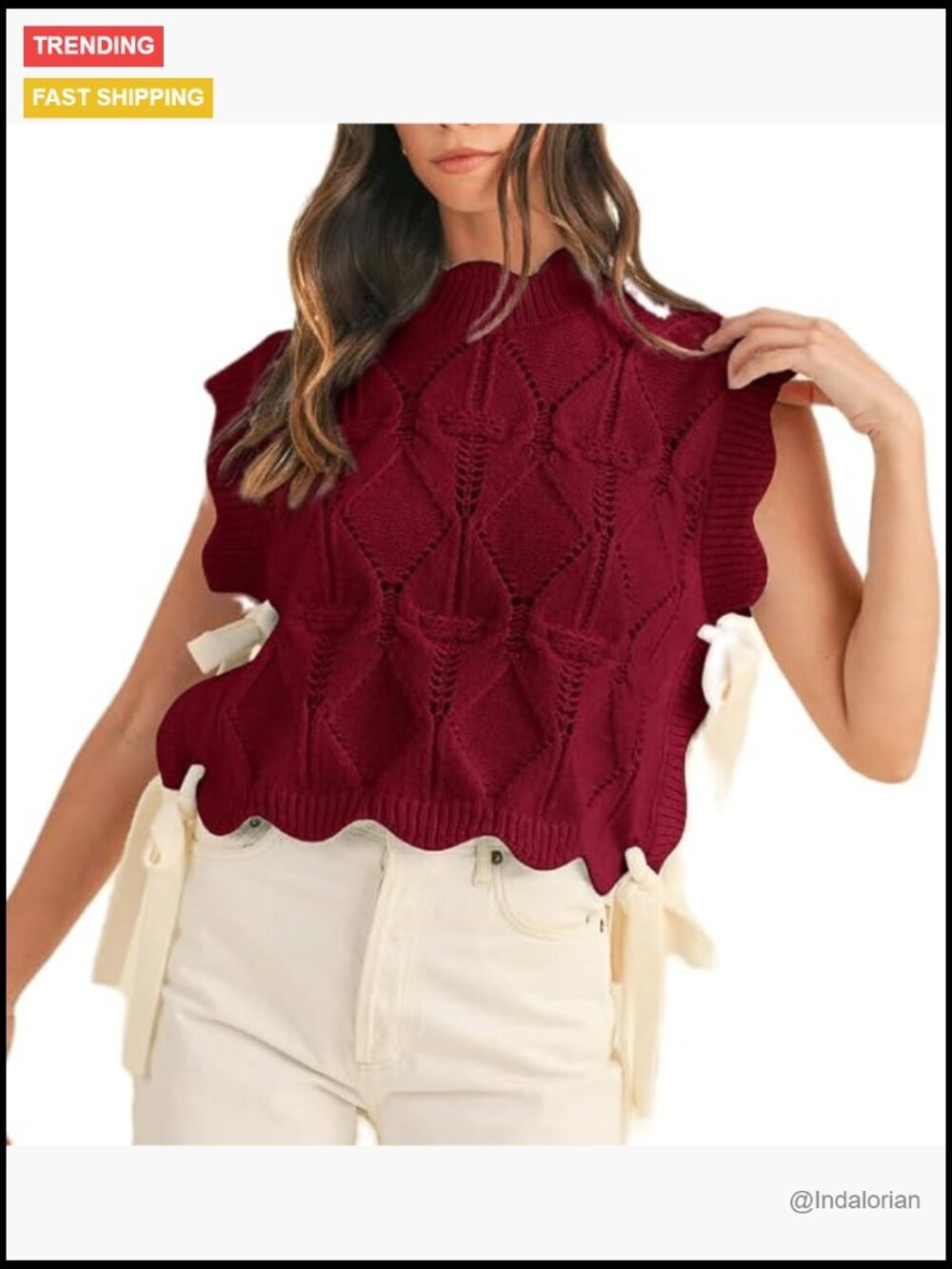 Y2K Ribbon Bow Chunky Cap Sleeve Knit Vest Casual Lace Up Bandage Crochet Knit